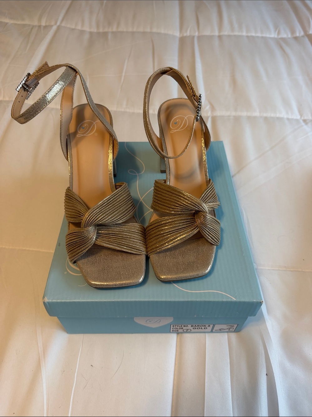 Delicious Gold Knotted Ankle-Strap Heels